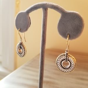 David Yurman Two Tone Circle Dangle Earrings 925 Sterling/ 18K Yellow Gold